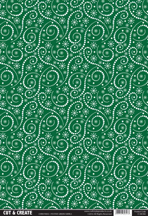 Printed Card A4 - Festive Swirl (Green)